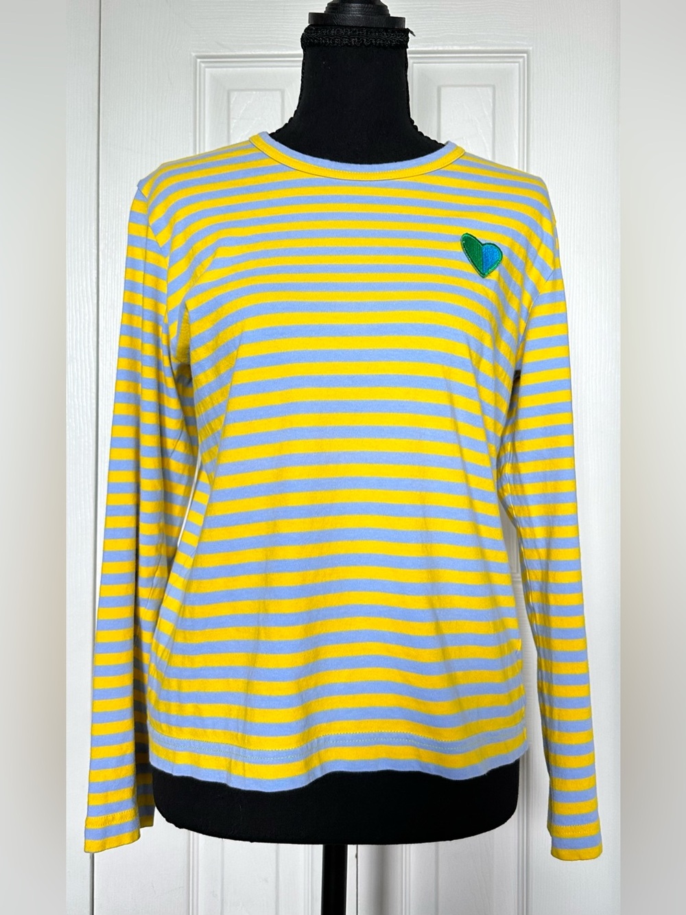 Tory Sport Striped Long Sleeve Heart Tee - Size Medium